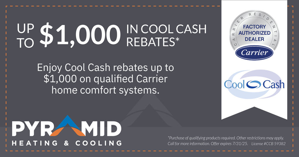 PYR 1000-CoolCash-CO-1024 Up to $1,000 in Cool Cash rebates. Enjoy Cool Cash rebates up to $1,000 on qualified Carrier home comfort systems.